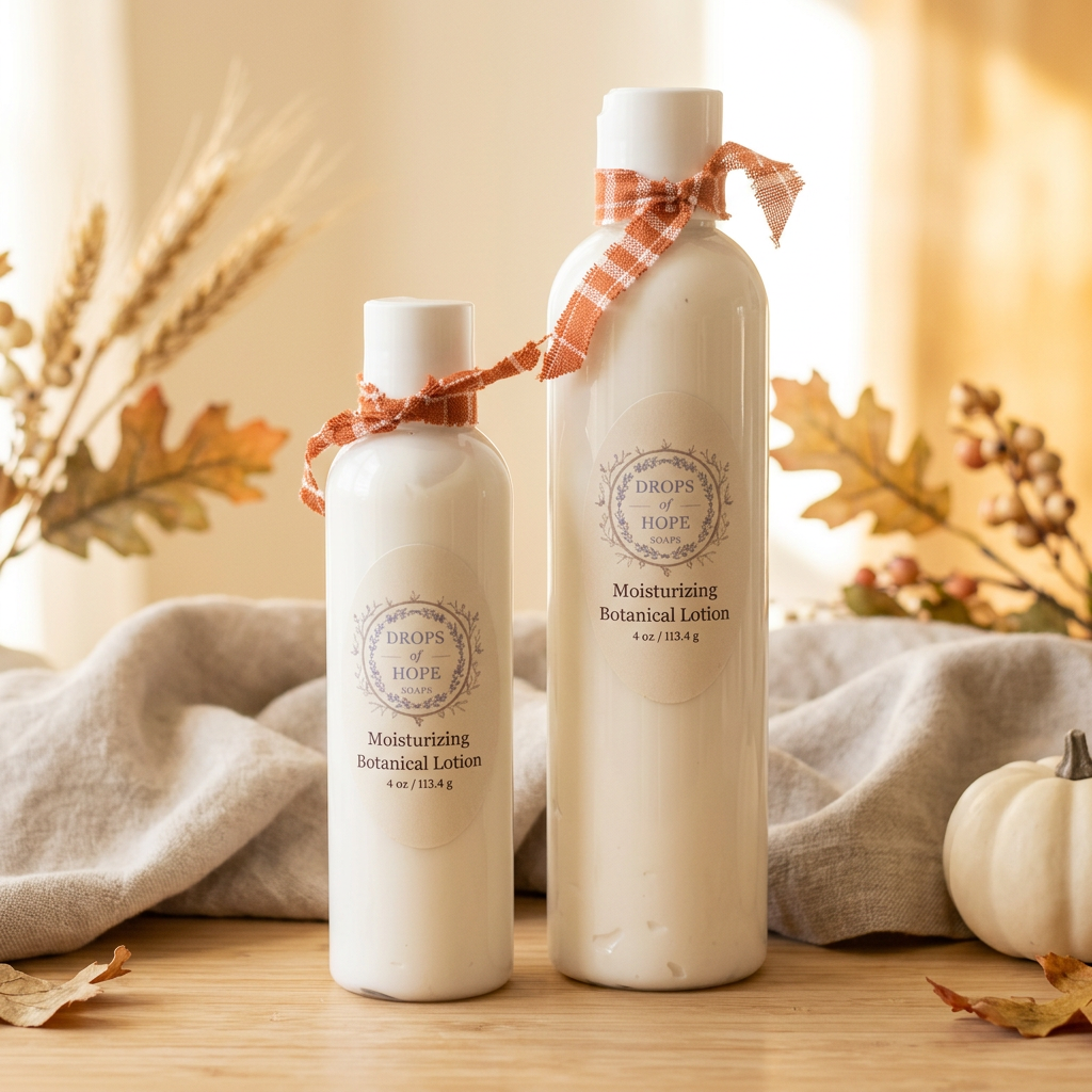 Fall lotion bottles in a closer warm autumn composition