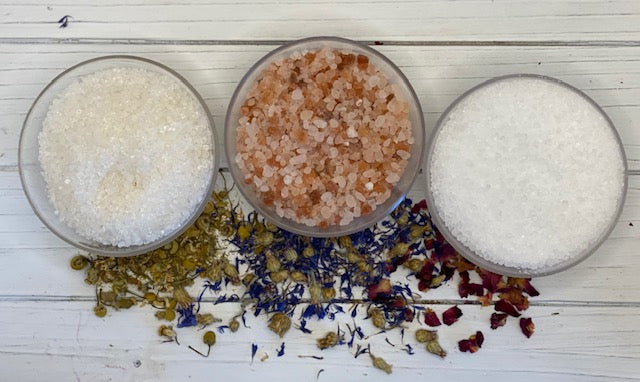 Organic bath salt ingredients - pink Himalayan Salt, Epsom Salt, Dead Sea Salt